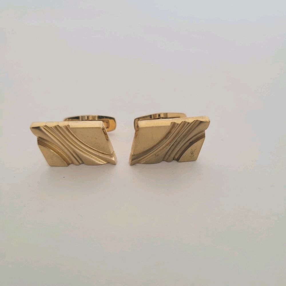 Yves Saint Laurent YSL Gold Tone Silver 925 Logo Cufflinks Designer Retro
